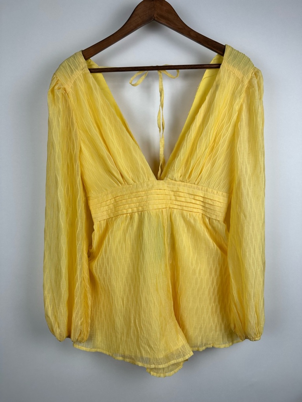 Fashion Nova Yellow Plunge Romper Long Bubble Sleeve Flowy Boho Cottagecore